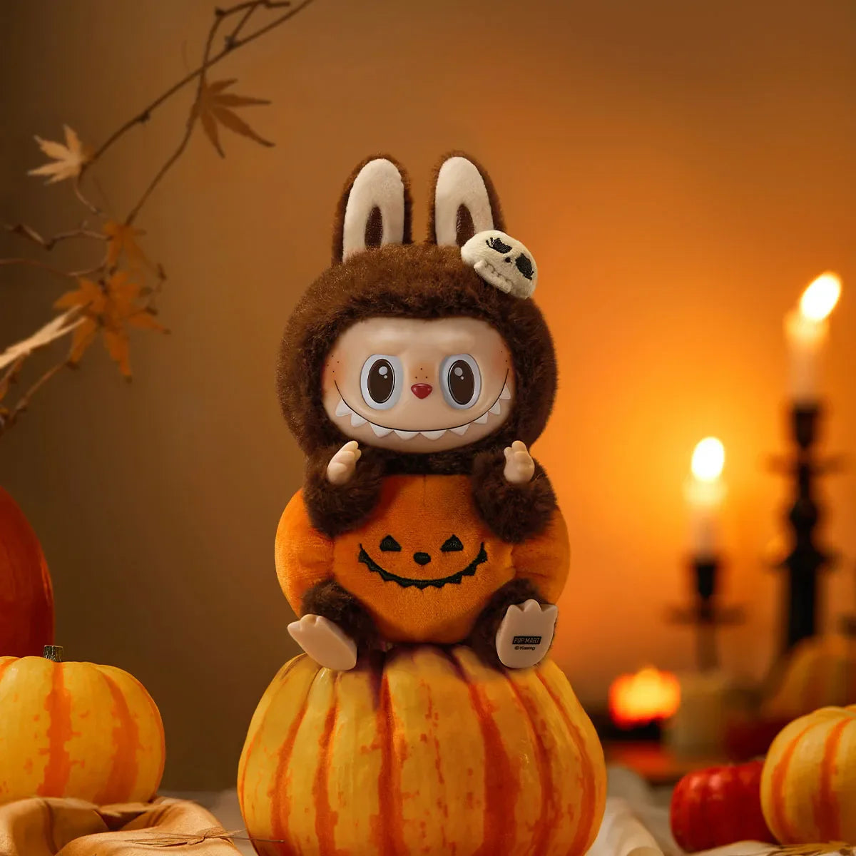 Labubu Happy halloween party series sitting pumpkin vinyl keychain